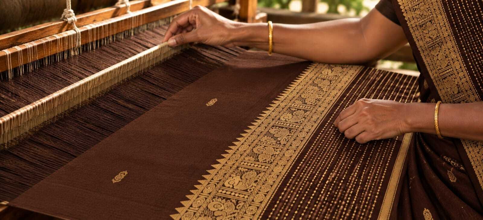 Artisan weaving cotton saree on traditional handloom